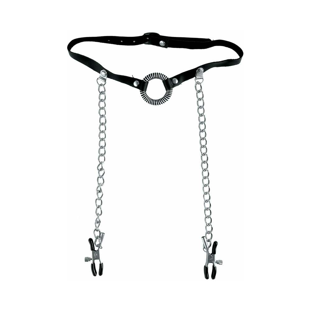 Pipedream Fetish Fantasy Series Limited Edition Adjustable O-Ring Gag & Nipple Clamps Black/Silver