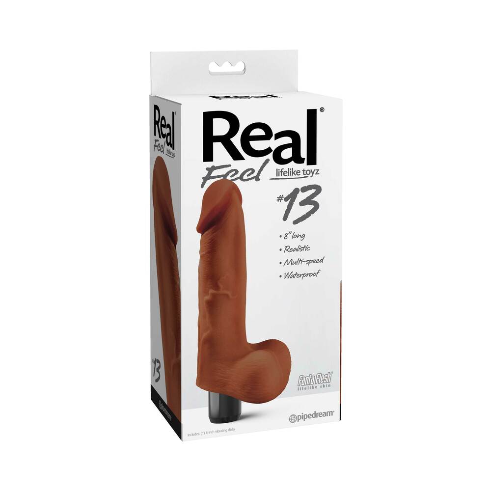 Pipedream Real Feel Lifelike Toyz No. 13 Realistic 8 in. Vibrating Dildo With Balls Brown