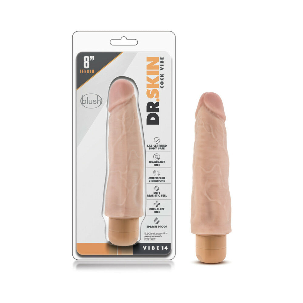 Blush Dr. Skin Vibe 14 Realistic 8 in. Vibrating Dildo Beige