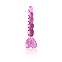 Pipedream Icicles No. 43 Curved Beaded 8 in. Glass Dildo With Heart-Shaped Handle Pink