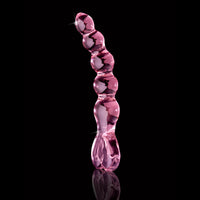 Pipedream Icicles No. 43 Curved Beaded 8 in. Glass Dildo With Heart-Shaped Handle Pink