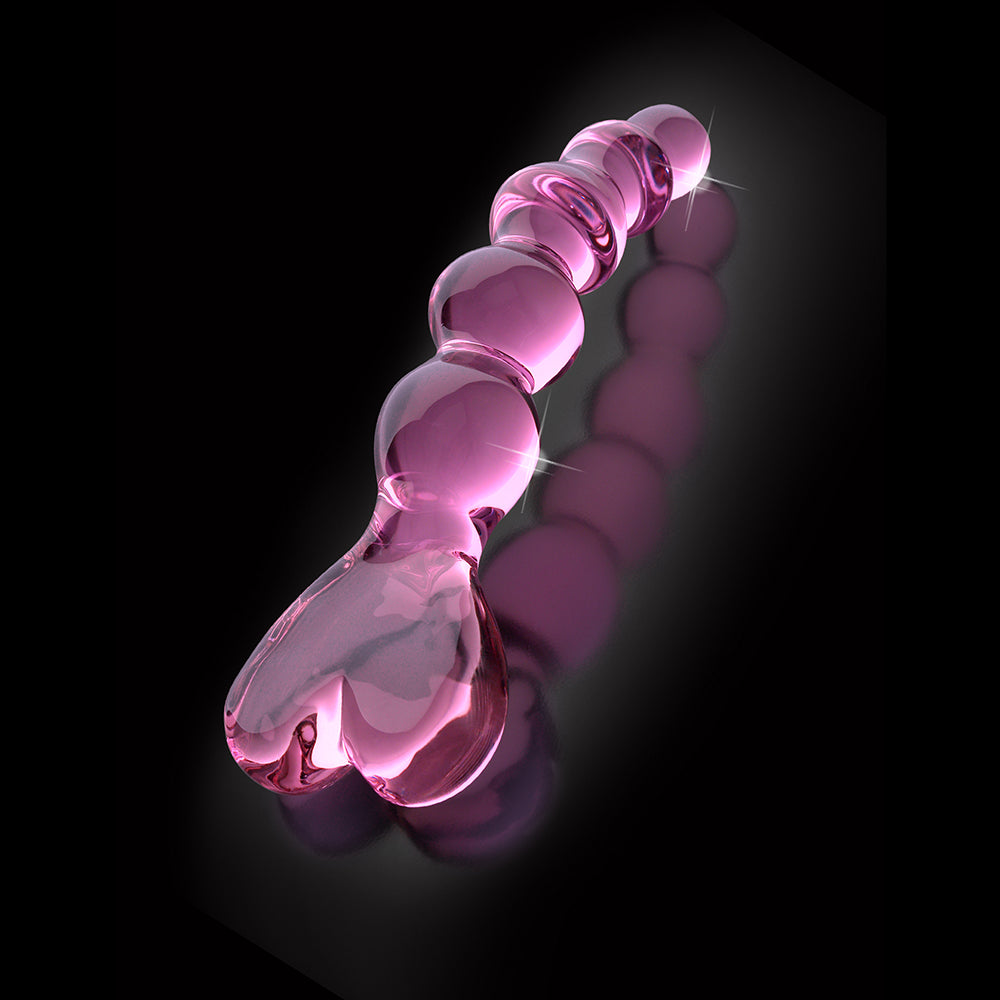 Pipedream Icicles No. 43 Curved Beaded 8 in. Glass Dildo With Heart-Shaped Handle Pink