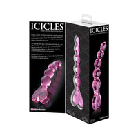 Pipedream Icicles No. 43 Curved Beaded 8 in. Glass Dildo With Heart-Shaped Handle Pink