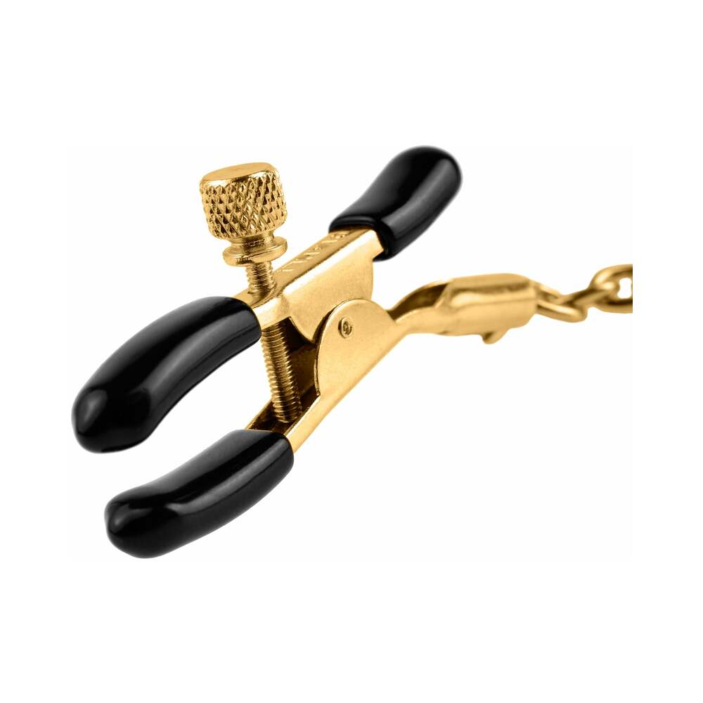 Pipedream Fetish Fantasy Gold Adjustable Nipple Clamps With Chain Gold/Black