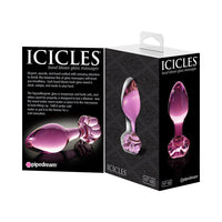 Pipedream Icicles No. 48 Glass 3.5 in. Anal Plug With Flower Base Pink