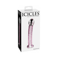 Pipedream Icicles No. 53 Curved Textured 7 in. Glass Dildo Pink