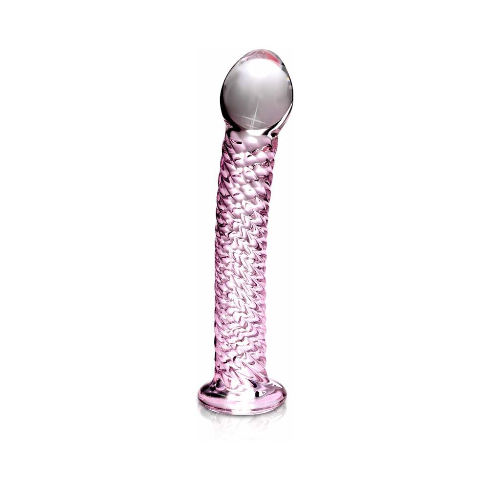 Pipedream Icicles No. 53 Curved Textured 7 in. Glass Dildo Pink