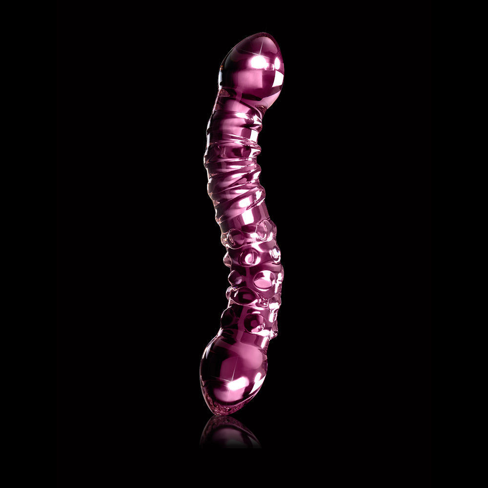 Pipedream Icicles No. 55 Curved Textured 7.75 in. Dual-Ended Glass Dildo Pink