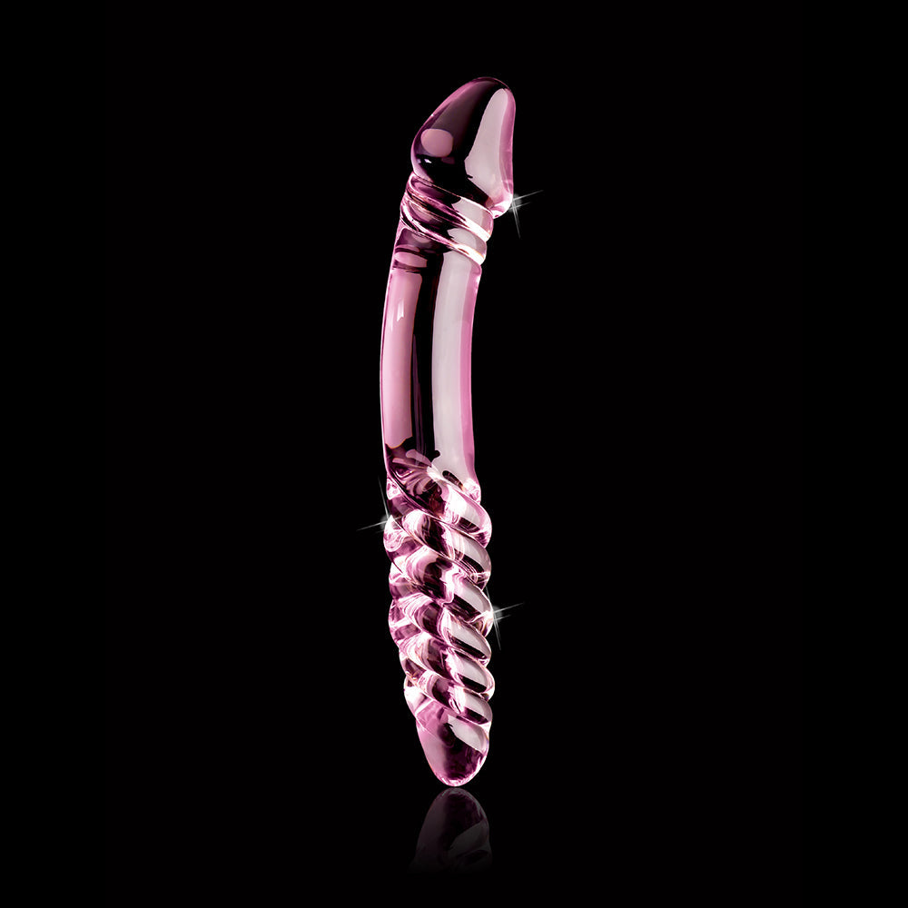 Pipedream Icicles No. 57 Curved Textured 9 in. Dual-Ended Glass Dildo Pink