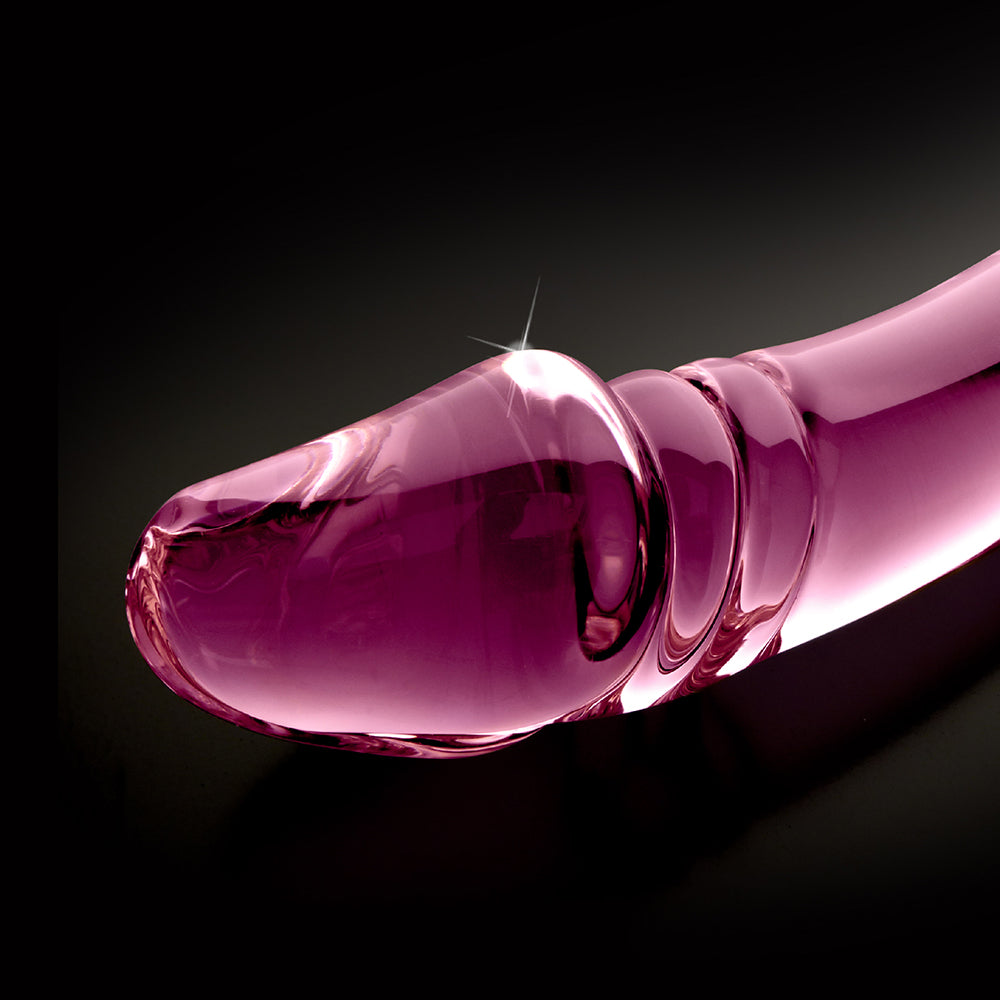 Pipedream Icicles No. 57 Curved Textured 9 in. Dual-Ended Glass Dildo Pink