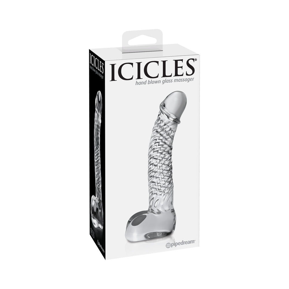 Pipedream Icicles No. 61 Curved Textured 6.5 in. Glass Dildo Clear