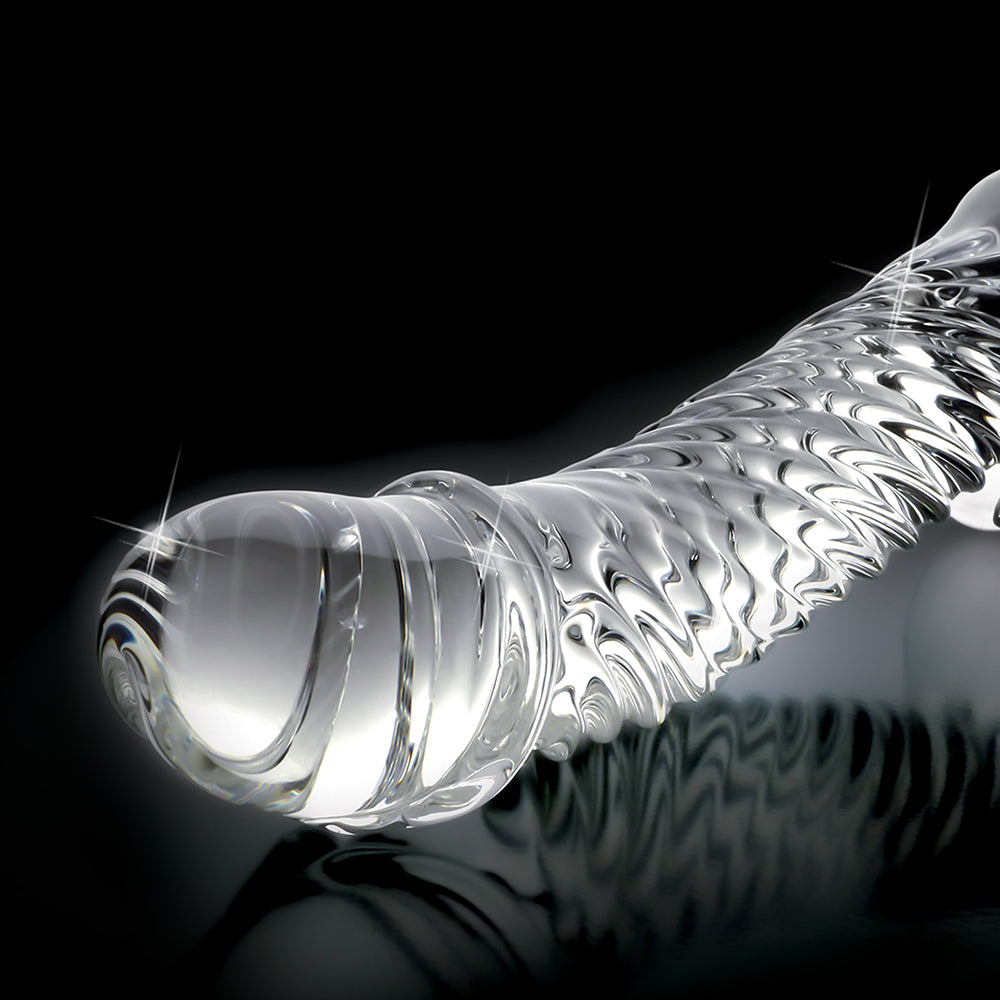 Pipedream Icicles No. 61 Curved Textured 6.5 in. Glass Dildo Clear