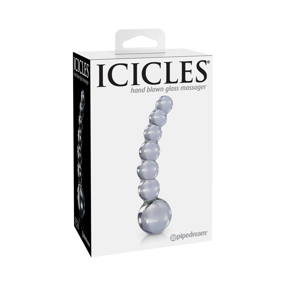 Pipedream Icicles No. 66 Curved Beaded 4.75 in. Glass Dildo Clear