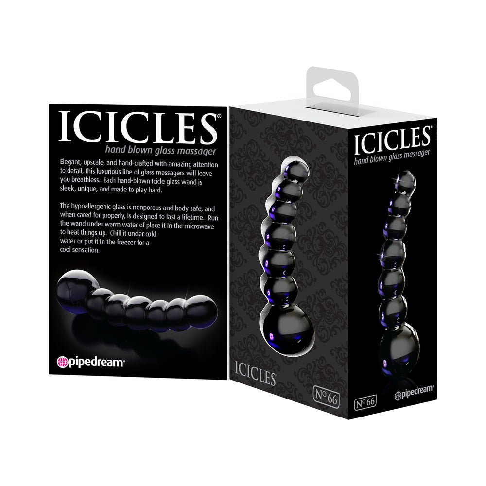 Pipedream Icicles No. 66 Curved Beaded 4.75 in. Glass Dildo Black