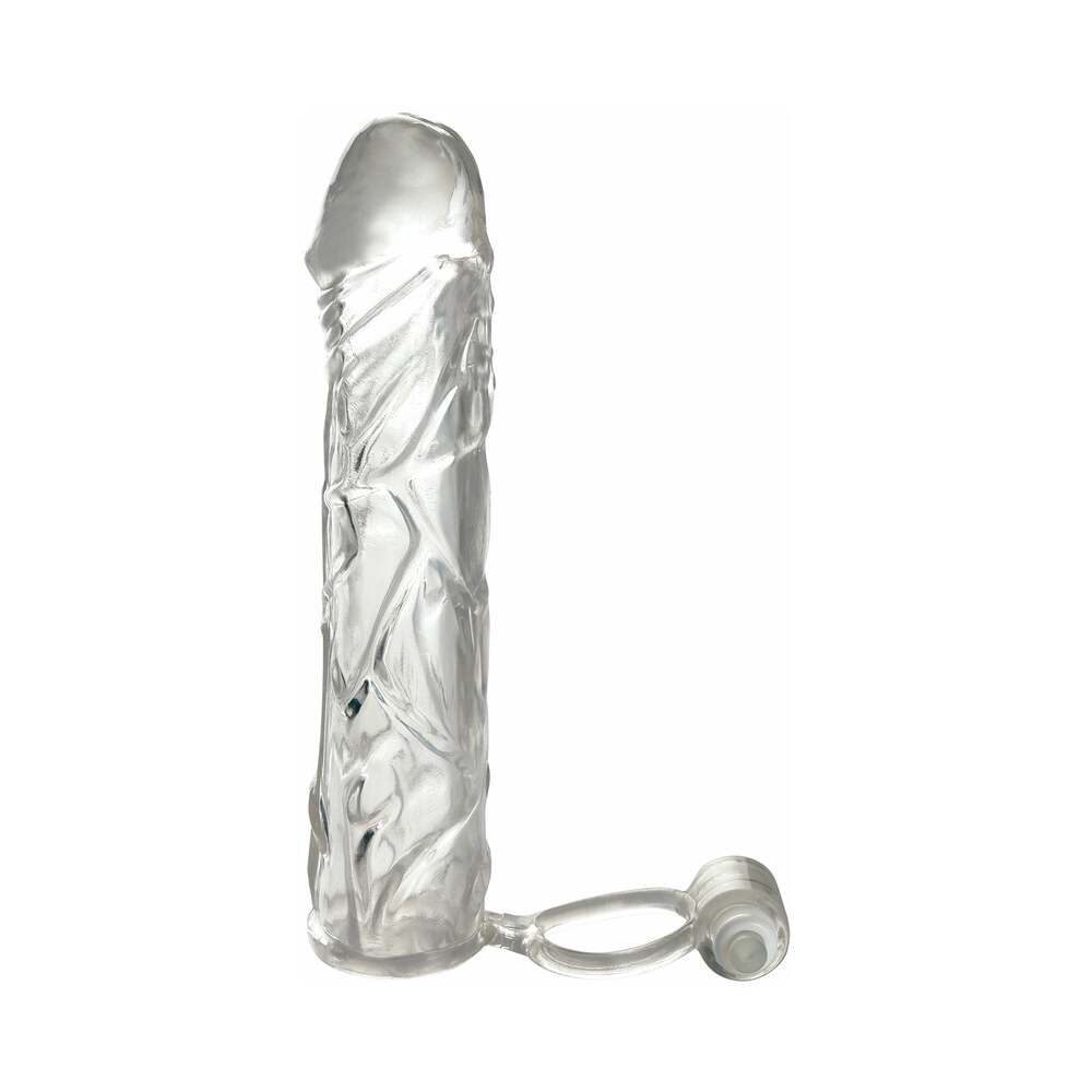 Pipedream Fantasy X-tensions Vibrating Super Sleeve 1 in. Extension With Ball Strap Clear