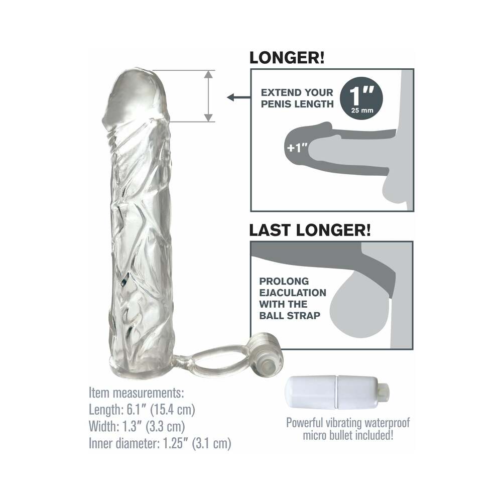 Pipedream Fantasy X-tensions Vibrating Super Sleeve 1 in. Extension With Ball Strap Clear
