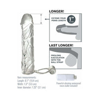 Pipedream Fantasy X-tensions Vibrating Super Sleeve 1 in. Extension With Ball Strap Clear