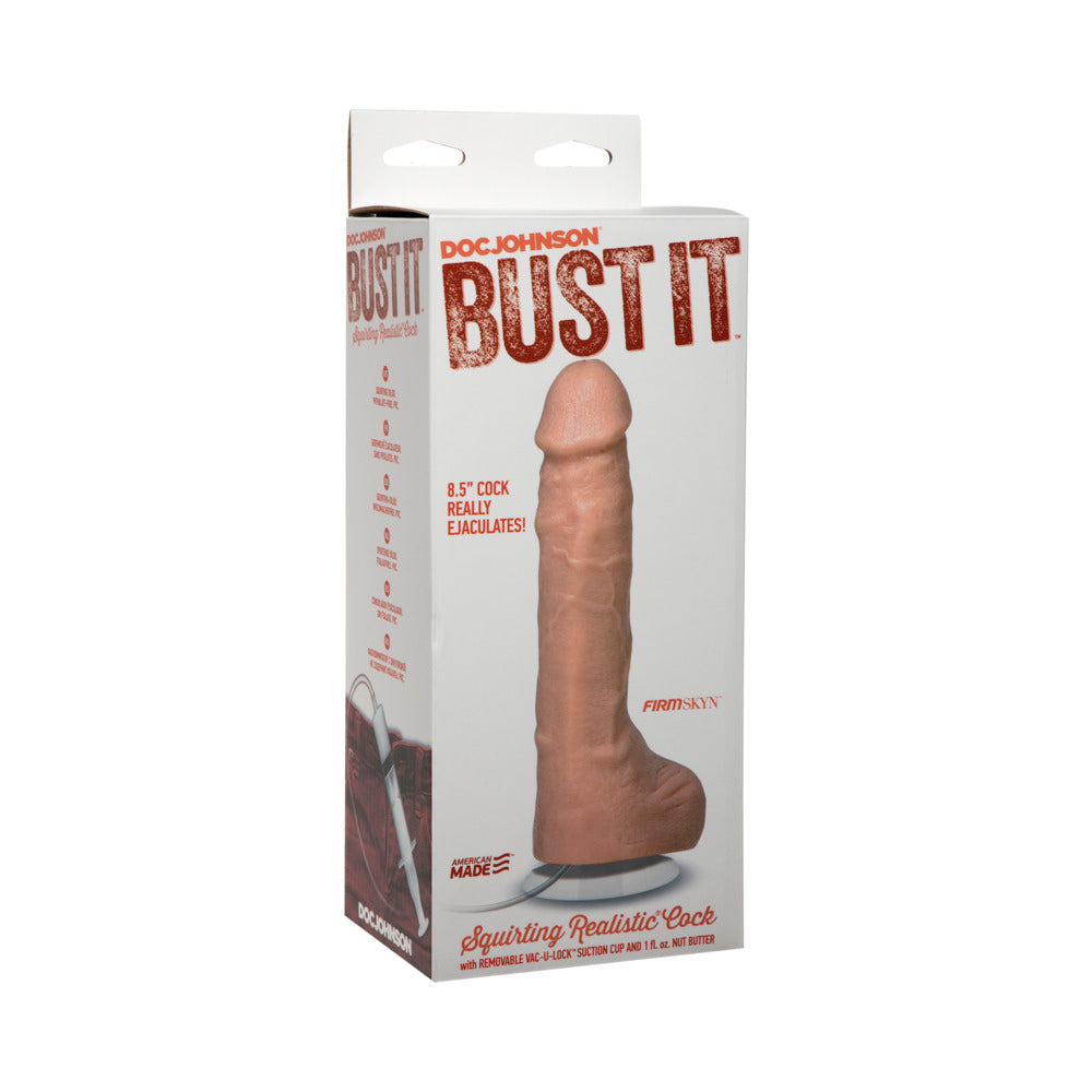 Bust It Squirting Realistic Cock White w/1oz Nut Butter