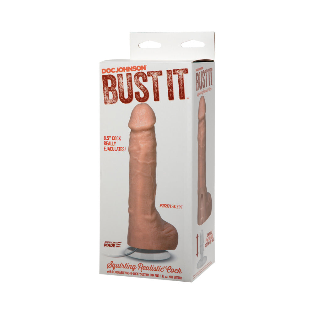 Bust It Squirting Realistic Cock White w/1oz Nut Butter