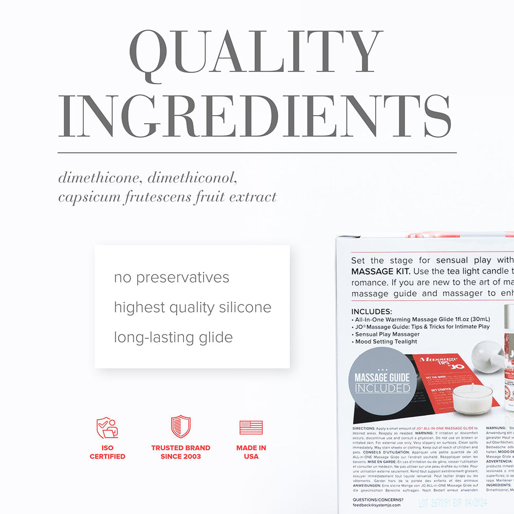 JO All-In-One Massage Glide Kit - Warming (Silicone-Based) 1 fl oz / 30 ml