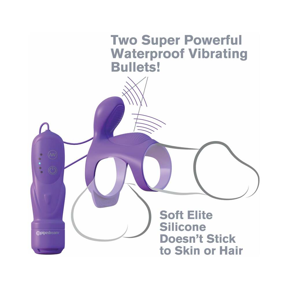 Pipedream Fantasy C-Ringz Ultimate Couples Cage Vibrating Silicone Cock Sheath With Clitoral Stimulation Purple