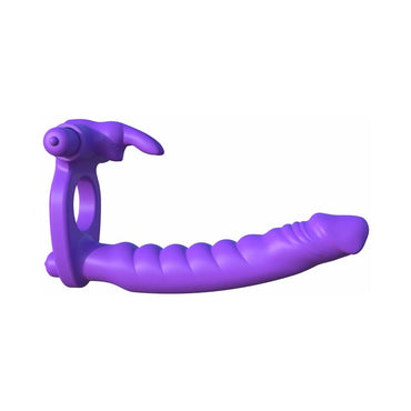 Pipedream Fantasy C-Ringz Silicone Double Penetrator Rabbit Vibrating Dual Entry Cockring With Ears Purple