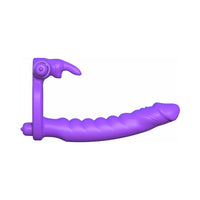 Pipedream Fantasy C-Ringz Silicone Double Penetrator Rabbit Vibrating Dual Entry Cockring With Ears Purple