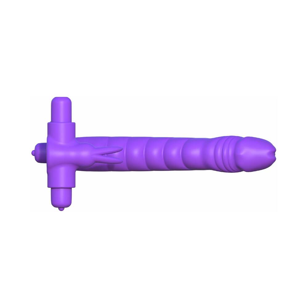 Pipedream Fantasy C-Ringz Silicone Double Penetrator Rabbit Vibrating Dual Entry Cockring With Ears Purple