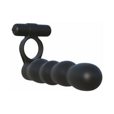 Pipedream Fantasy C-Ringz Posable Partner Double Penetrator Vibrating Silicone Dual Entry Cockring Black