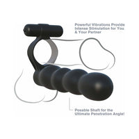 Pipedream Fantasy C-Ringz Posable Partner Double Penetrator Vibrating Silicone Dual Entry Cockring Black