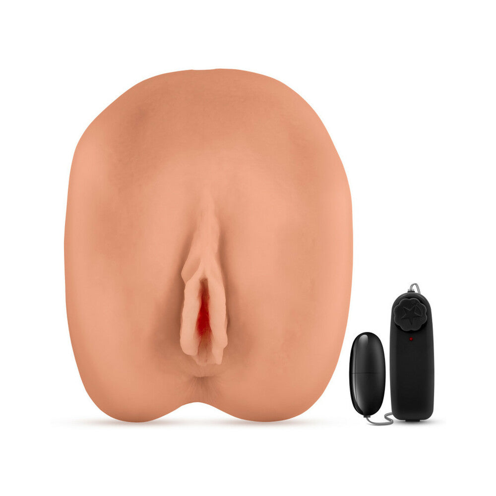 Blush X5 Men Amanda's Kitty Dual Entry Masturbator with Remote-Controlled Bullet Vibrator Tan