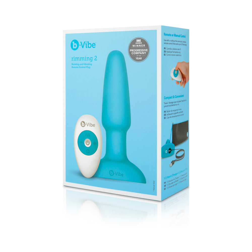 b-Vibe Rimming 2 Rechargeable Remote-Controlled Vibrating Silicone Anal Plug with Rotating Beads Teal