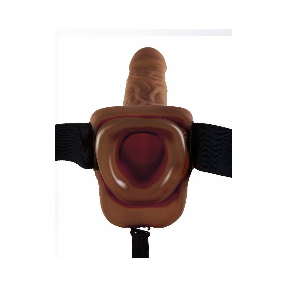 Pipedream Fetish Fantasy Series 9 in. Vibrating Hollow Strap-On with Balls Brown/Black