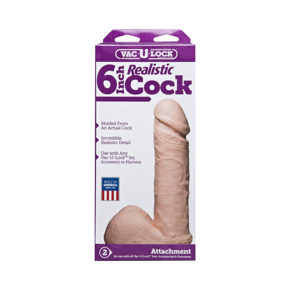 Vac-U-Lock - 6 Inch Realistic Cock White