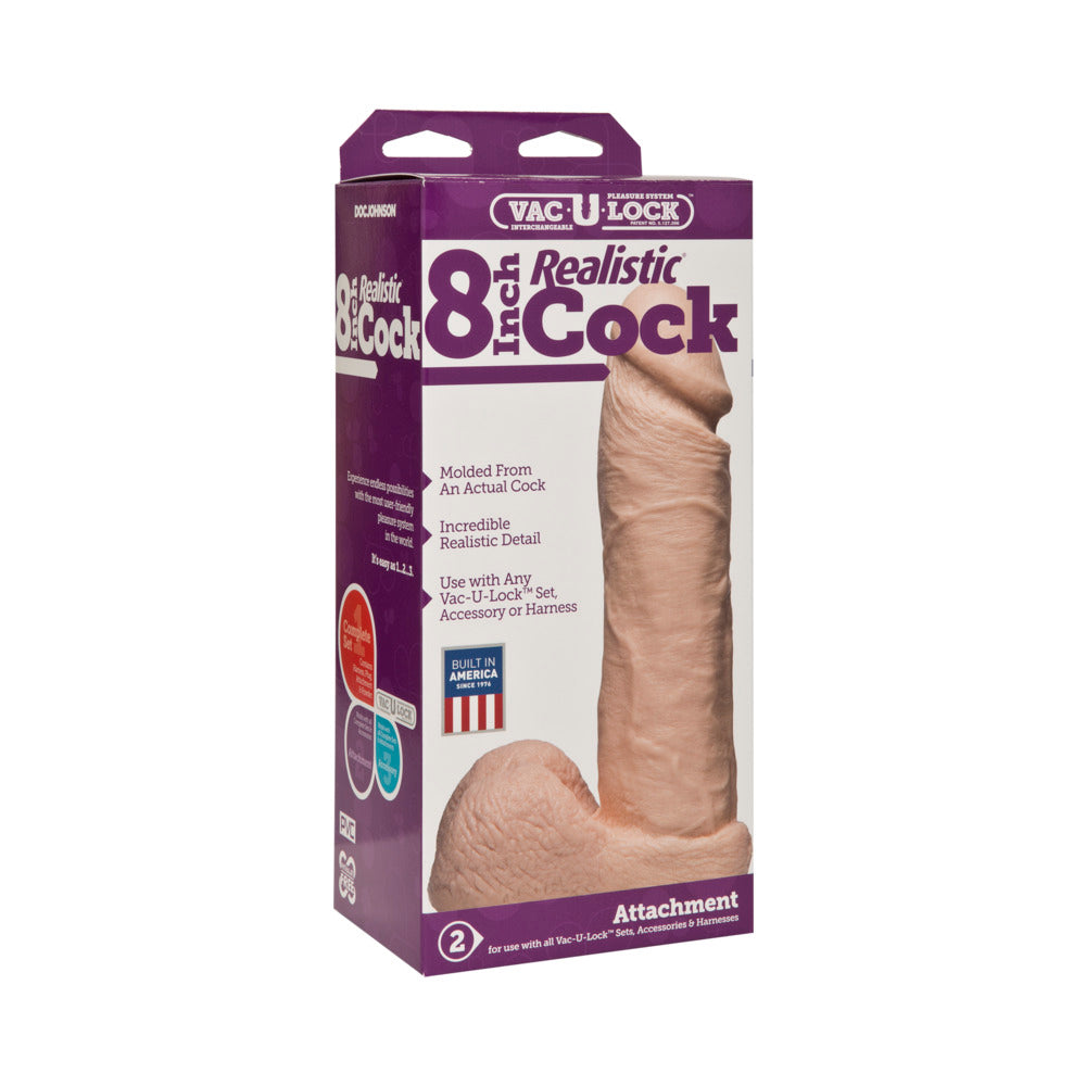 Vac-U-Lock - 8 Inch Realistic Cock White