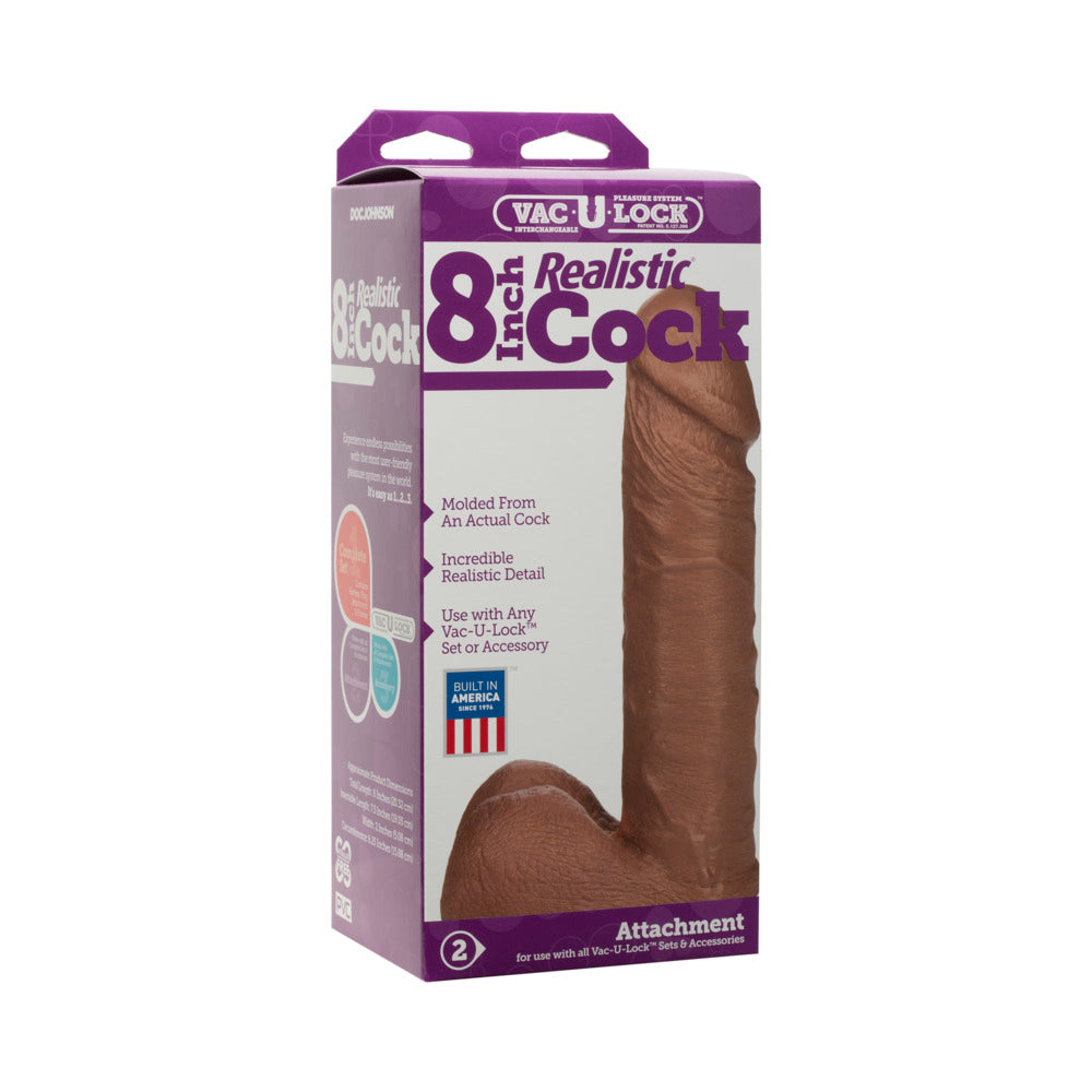 Vac-U-Lock - 8 Inch Realistic Cock Brown