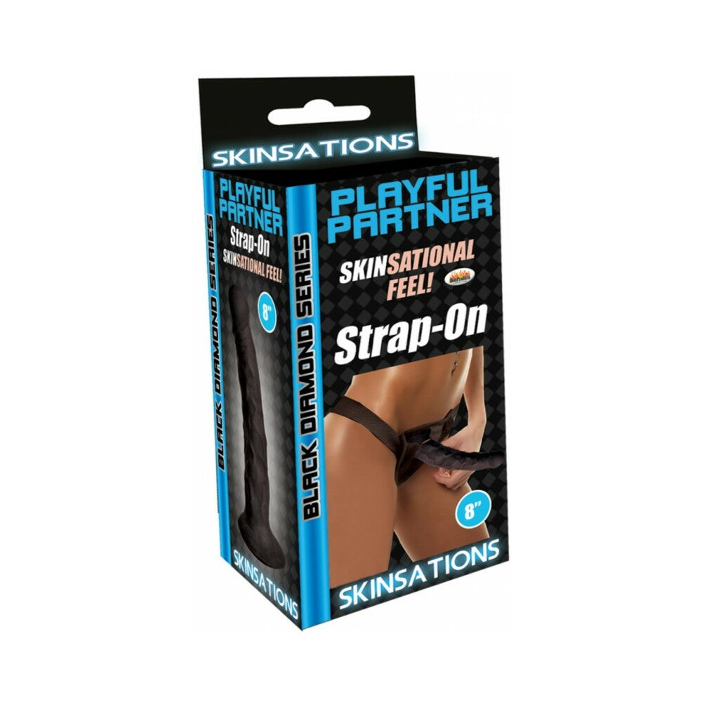 Skinsations Black Diamond Series Playful Partner Strap On Dildo With Harness 8in