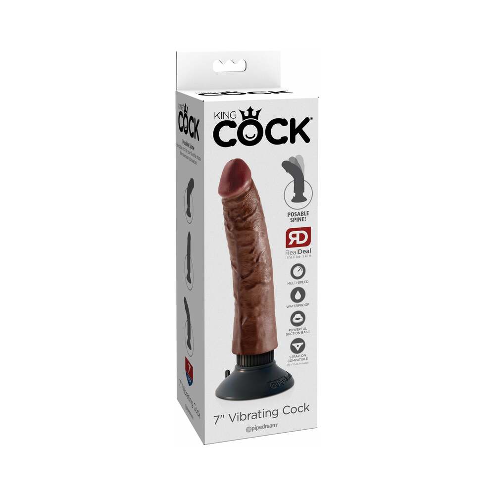 Pipedream King Cock 7 in. Vibrating Cock Poseable Dildo With Suction Cup Brown