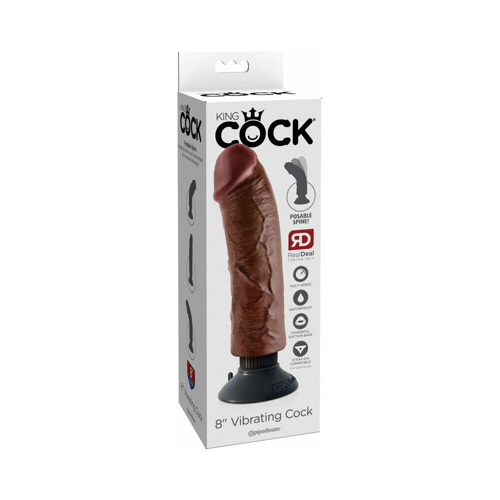 Pipedream King Cock 8 in. Vibrating Cock Poseable Dildo With Suction Cup Brown