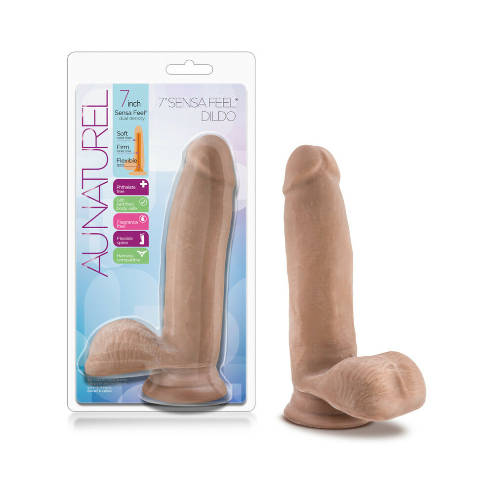 Blush Au Naturel 7 in. Posable Dual Density Dildo with Balls & Suction Cup Tan