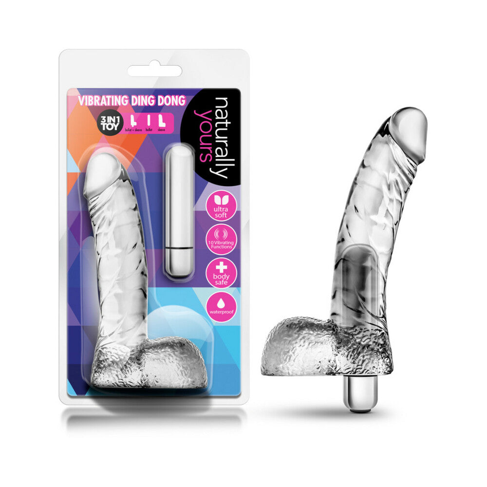 Blush Naturally Yours Vibrating Ding Dong Realistic 6.5 in. Dildo with Balls & Bullet Vibrator Clear