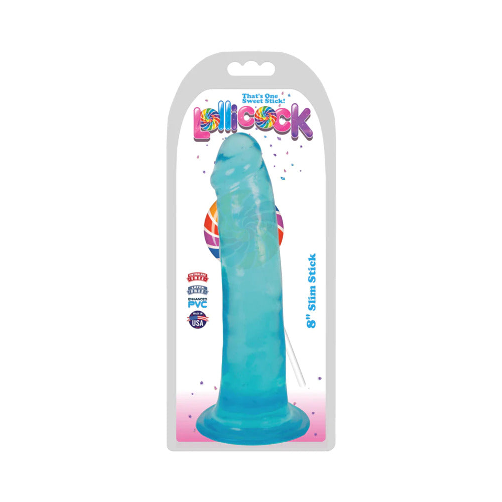 Curve Toys Lollicock Slim Stick 8 in. Dildo with Suction Cup Berry Ice