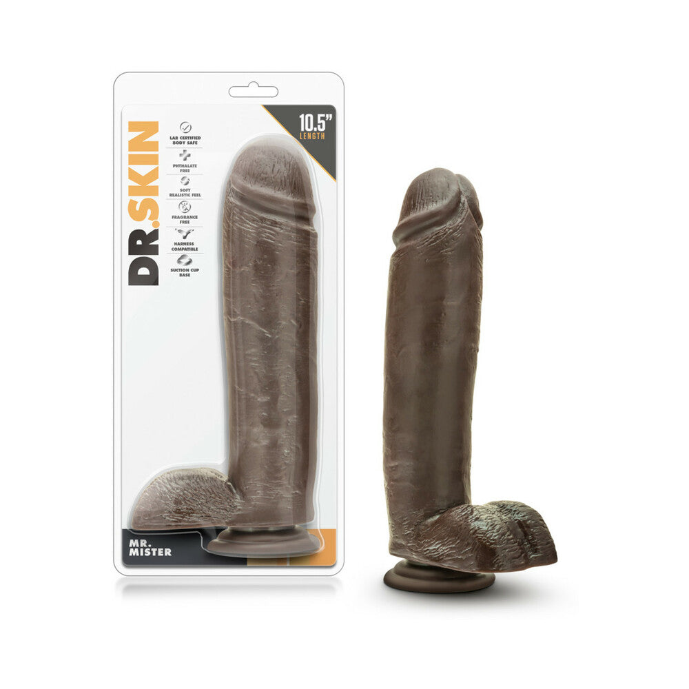 Blush Dr. Skin Mr. Mister Realistic 10.5 in. Dildo with Balls & Suction Cup Brown