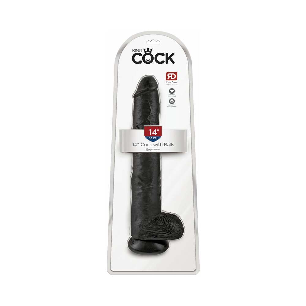 Pipedream King Cock 14 in. Cock With Balls Realistic Suction Cup Dildo Black