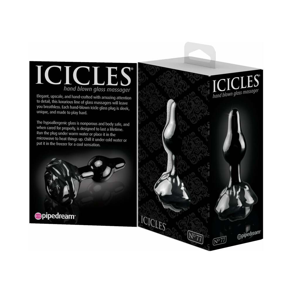 Pipedream Icicles No. 77 Glass Anal Plug With Rose Base Black