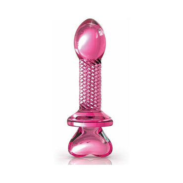 Pipedream Icicles No. 82 Glass Juicer Textured Dildo With Heart-Shaped Base Pink