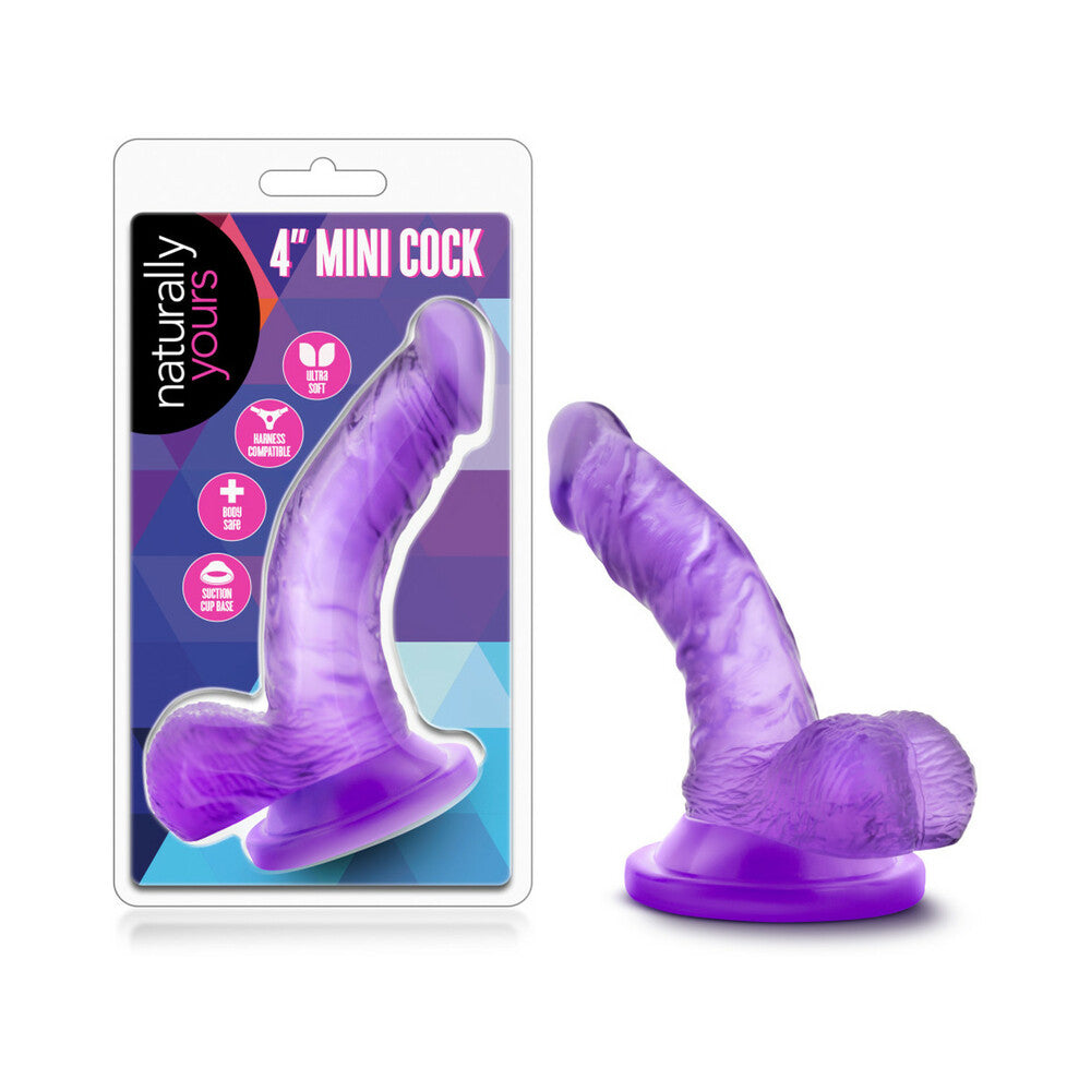 Blush Naturally Yours 4 in. Mini Cock Realistic Dildo with Balls & Suction Cup Purple