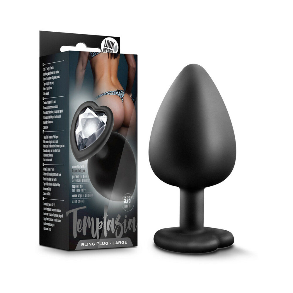 Blush Temptasia Bling Anal Plug with Heart-Shaped Gem Base Large Black