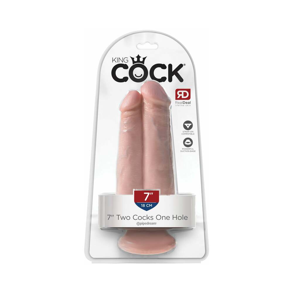 Pipedream King Cock 7 in. Two Cocks One Hole Dual Dildo With Suction Cup Beige