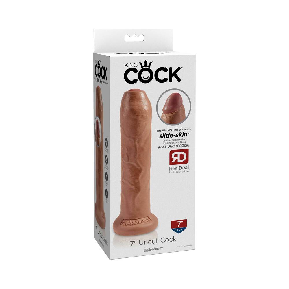 Pipedream King Cock 7 in. Uncut Cock Realistic Dildo With Moveable Foreskin & Suction Cup Tan